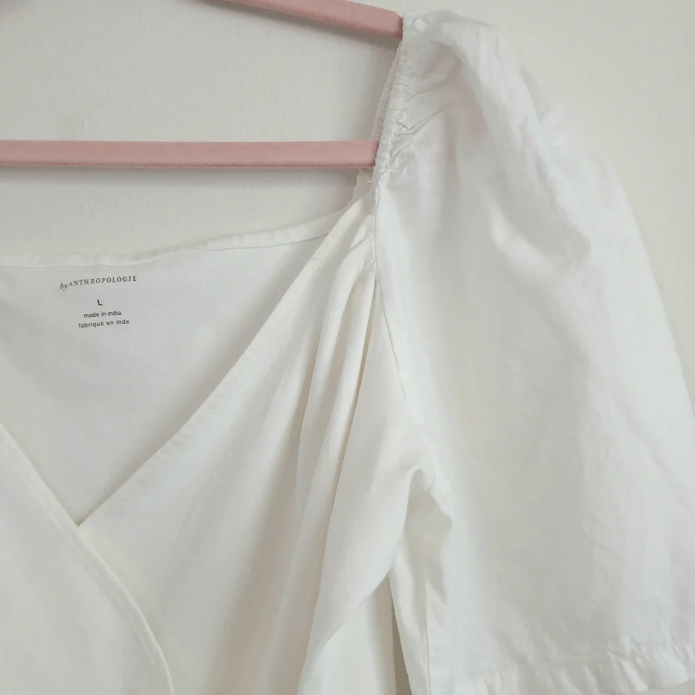 NWT Anthropologie Wrap White Puff Sleeve Top